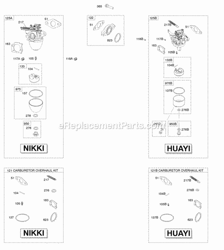 Carburetor Carburetor Overhaul Kit Diagram and Parts List for  Briggs and Stratton Engine